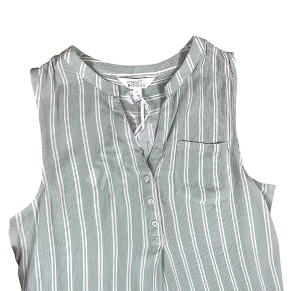 Market & Spruce Women’s Large Green White Stripe Sleeveless Tank Blouse NWT - Picture 3 of 8